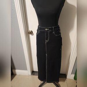 True Religion Black Denim Maxi Skirt Size 29 Nwt